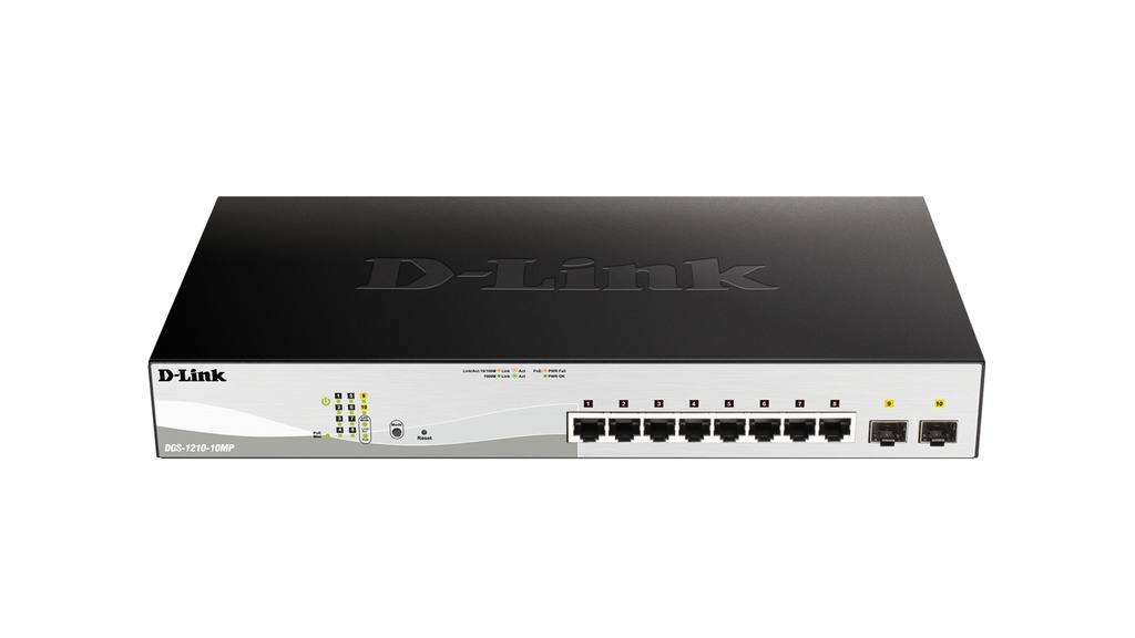 Switch intelligent 8 ports 10/100/1000Base-T PoE + 2 ports SFP, budget de puissance PoE de 130W (support 802.3af/802.3at)