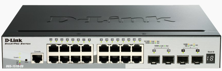 Switch Pro intelligent, 16 ports 10/100/1000Mbps Gigabit + 2 ports SFP + 2 ports 10G SFP+, empilage physique