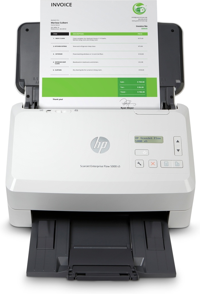 HP ScanJet Enterprise Flow 5000 s5 à défilement 65ppm/130ipm,600x600 dpi, ADF 80 feuilles, 24/48 b