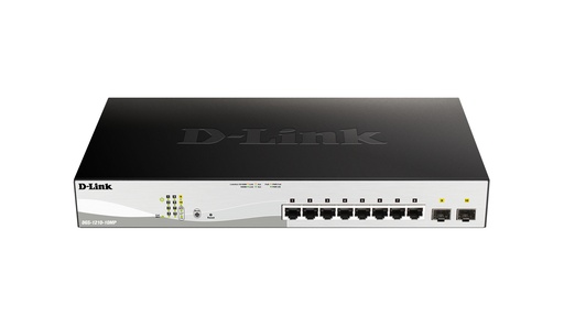 [DGS-1210-10MP] Switch intelligent 8 ports 10/100/1000Base-T PoE + 2 ports SFP, budget de puissance PoE de 130W (support 802.3af/802.3at)