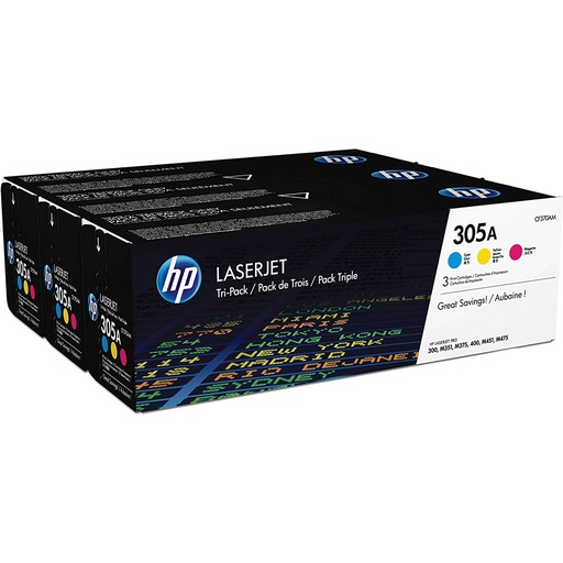 [CF370AM] HP 305A 3-pack Cyan/Magenta/Yellow Original LaserJet Toner Cartridges