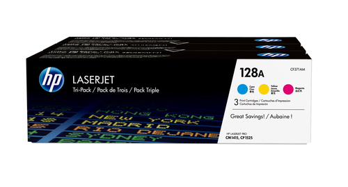 [CF371AM] HP 128A 3-pack Cyan/Magenta/Yellow Original LaserJet Toner Cartridges
